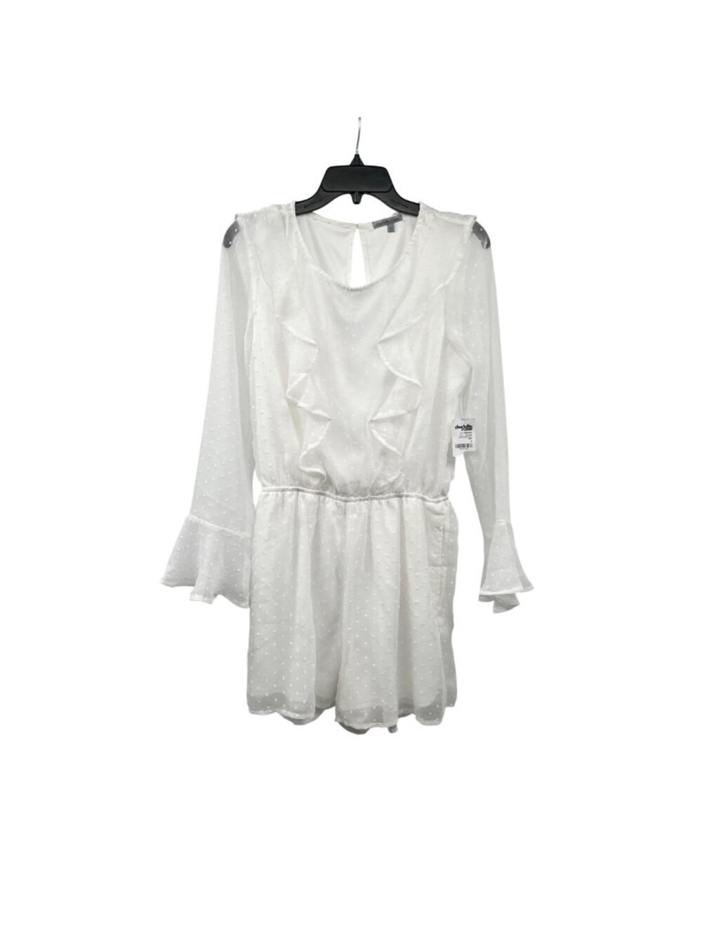 Charlotte Russe Dotted Swiss Romper Long Sheer Sleeve Pockets White Large New